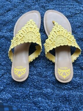 Fergalicious Yellow Crochet Thong Sandals - Women